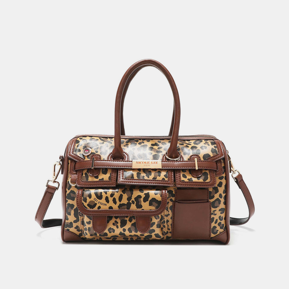 Nicole Lee USA Leopard Boston Bag front