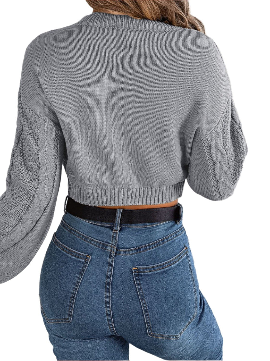 Cable-Knit Round Neck Cropped Sweater2