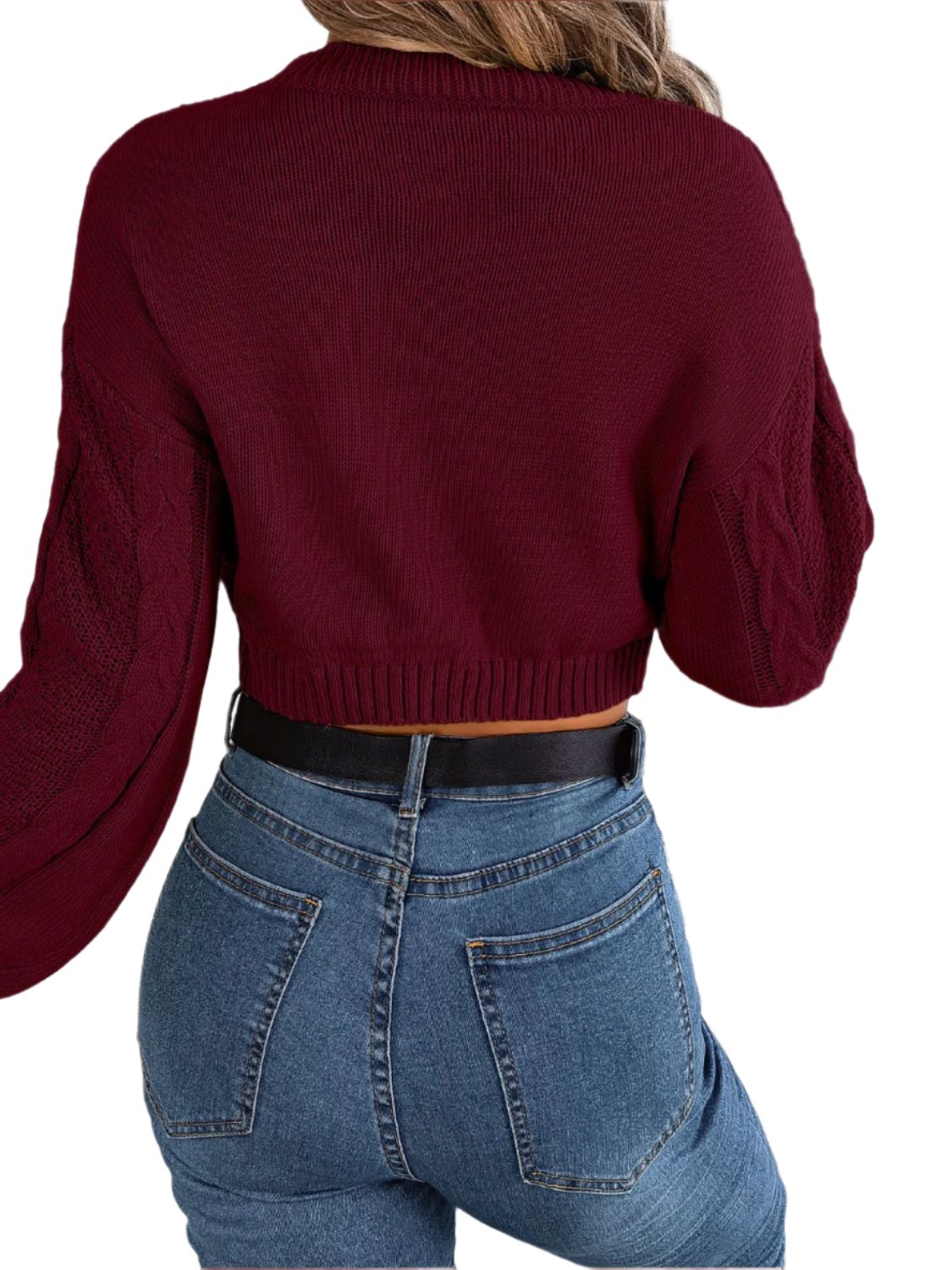 Cable-Knit Round Neck Cropped Sweater8