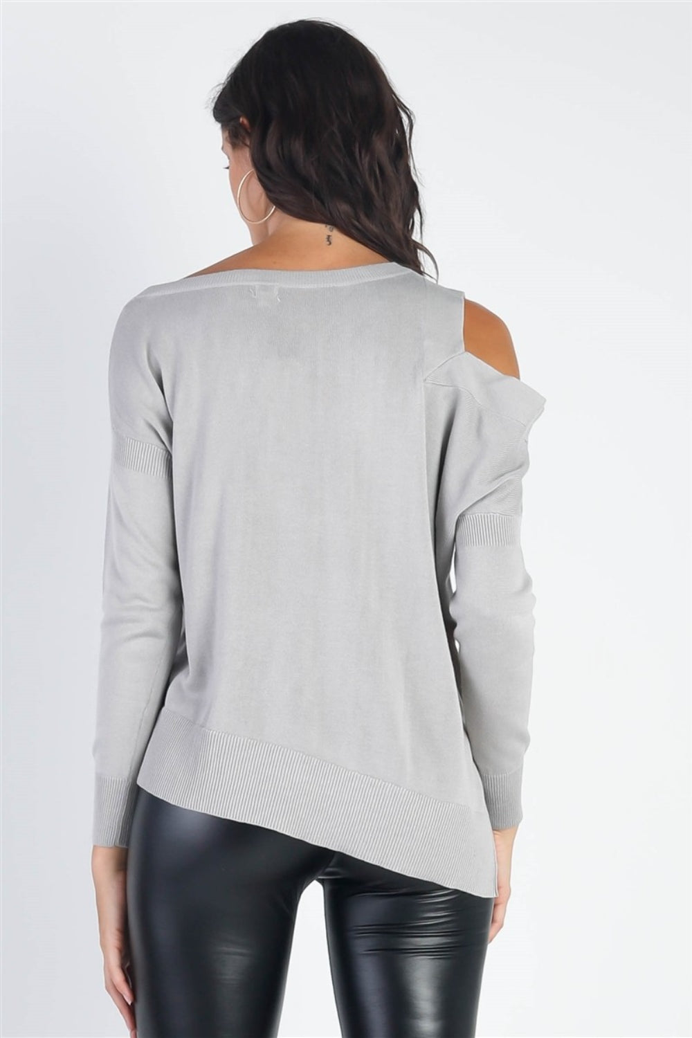 Cold Shoulder Long Sleeve Knit Top Gray2