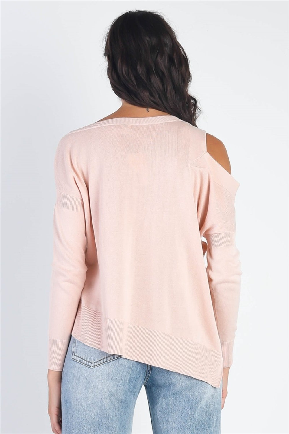 Cold Shoulder Long Sleeve Knit Top Pink2