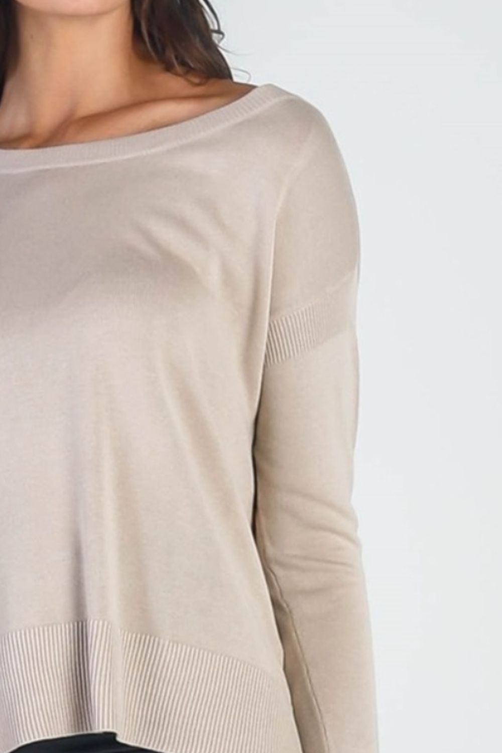 Cold Shoulder Long Sleeve Knit Top Tan3