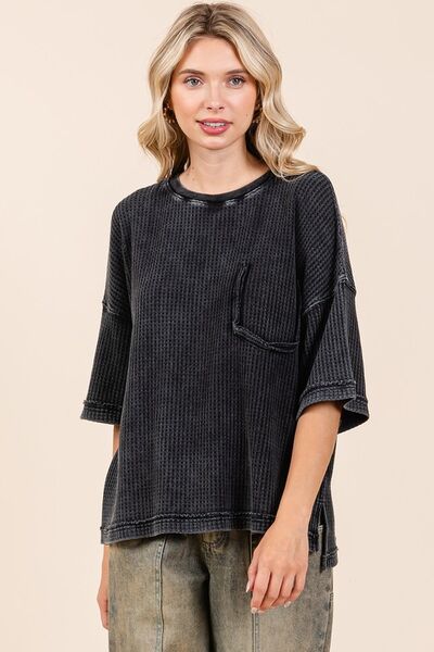 Mittoshop Mineral Wash Waffle Knit Short Sleeve Top