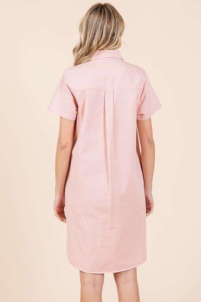 Mittoshop Button Detail Collared Neck Short Sleeve Shirt Dress