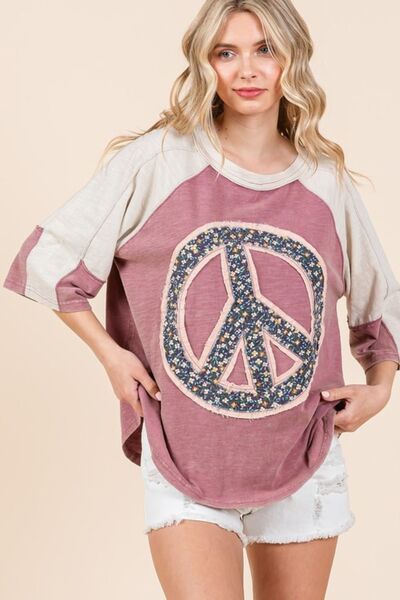 Mittoshop Peace Sign Patch Mineral Washed T-Shirt