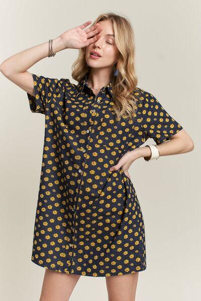 ADORA Floral Button-Up Mini Denim Dress