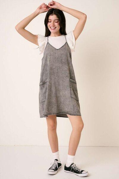 Mittoshop Washed Patch Pocket Mini Cami Denim Dress