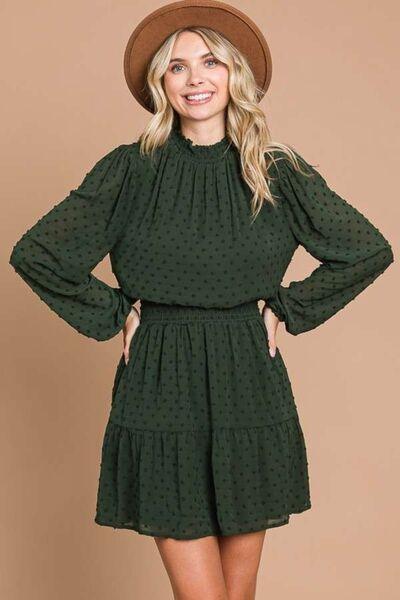 Culture Code Swiss Dot Smock Neck Mini Dress with Pockets D.Olive