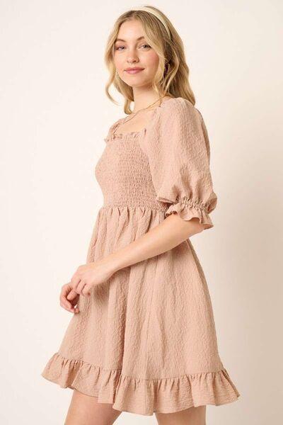 Mittoshop Smocked Ruffled Hem Half Sleeve Mini Dress