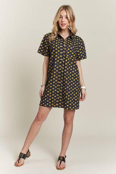 ADORA Floral Button-Up Mini Denim Dress