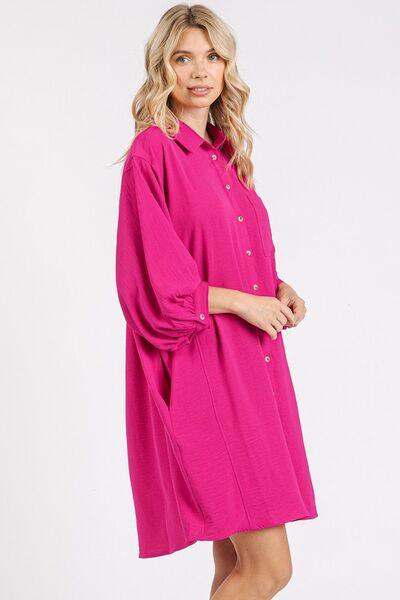 Mittoshop Airflow 3/4 Sleeve Buttoned Shirt Mini Dress