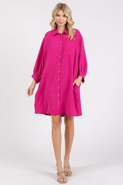 Mittoshop Airflow 3/4 Sleeve Buttoned Shirt Mini Dress