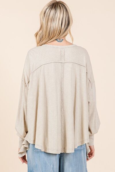 Mittoshop Mineral Wash V-Neck Long Sleeve Oversized Top