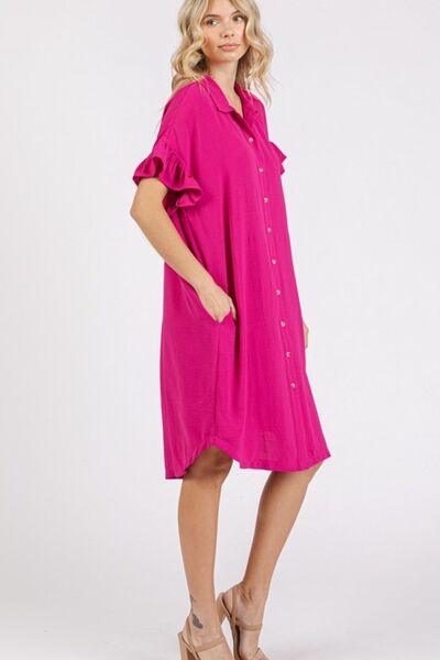 Mittoshop Button Down Flounce Sleeve Dress with Pockets