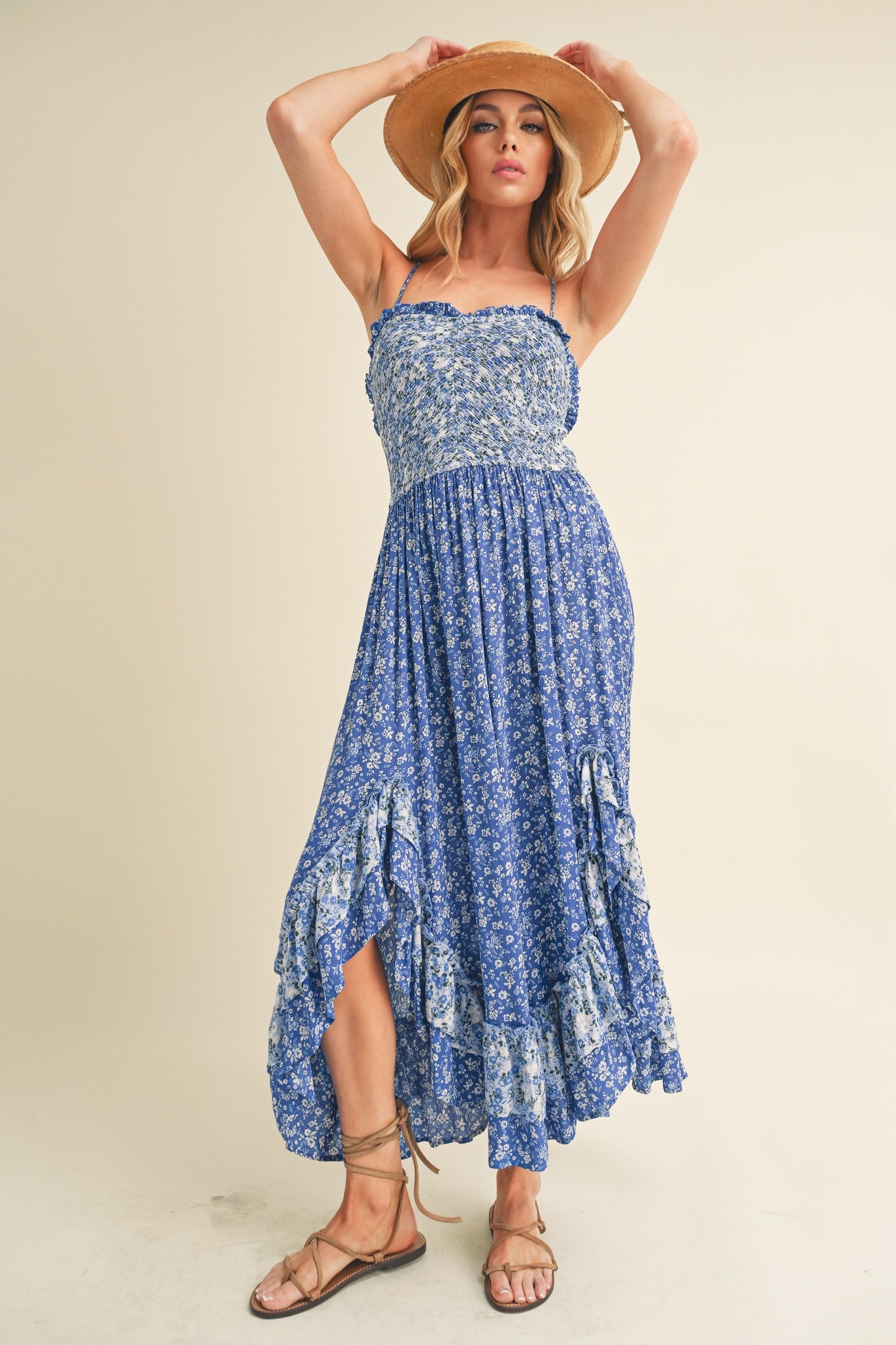 Aemi + Co Ditsy Floral Ruffled Hem Maxi Cami Dress