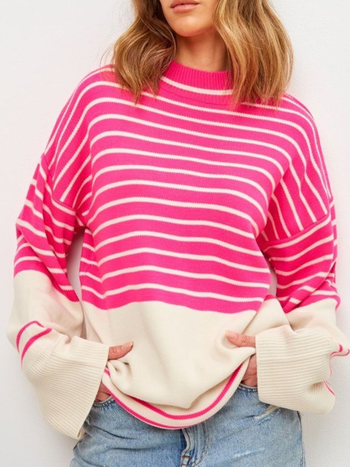 Striped Mock Neck Long Sleeve Sweater