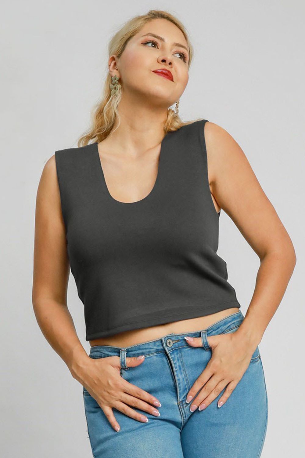 Umgee Full Size Scoop Neck Cropped Tank Plus Size