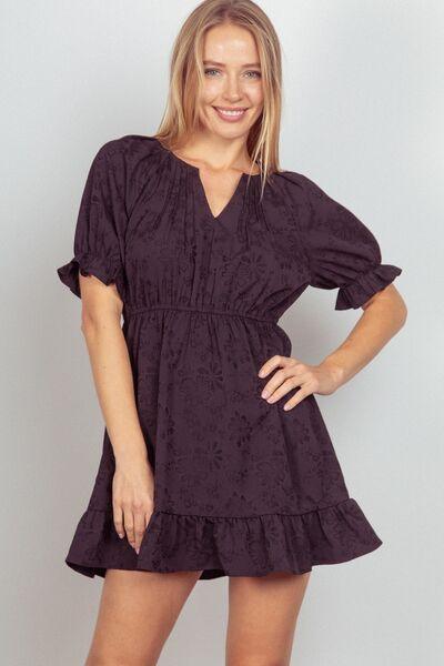 VERY J Floral Textured Woven Ruffled Mini Dress BLACK