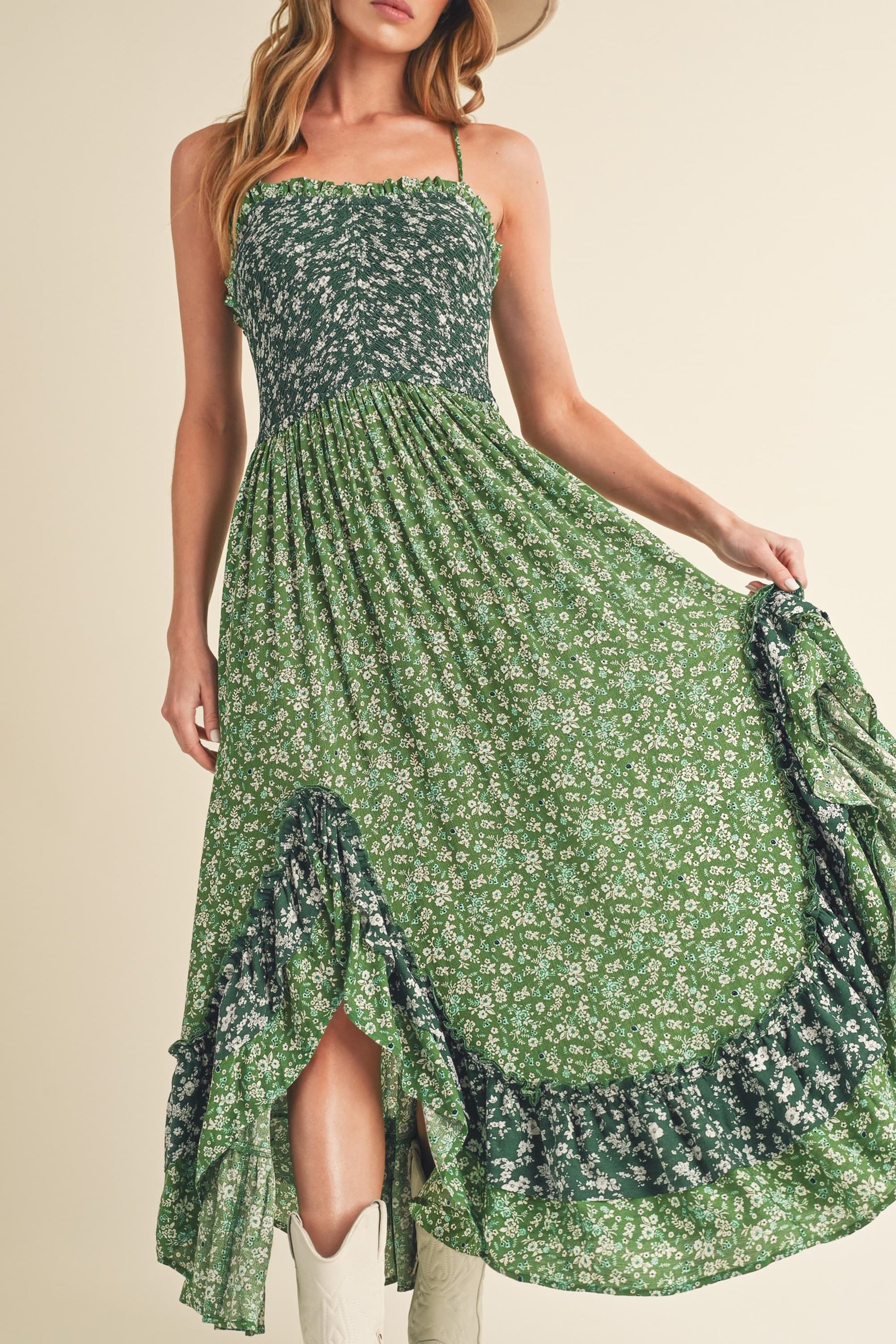 Aemi + Co Ditsy Floral Ruffled Hem Maxi Cami Dress