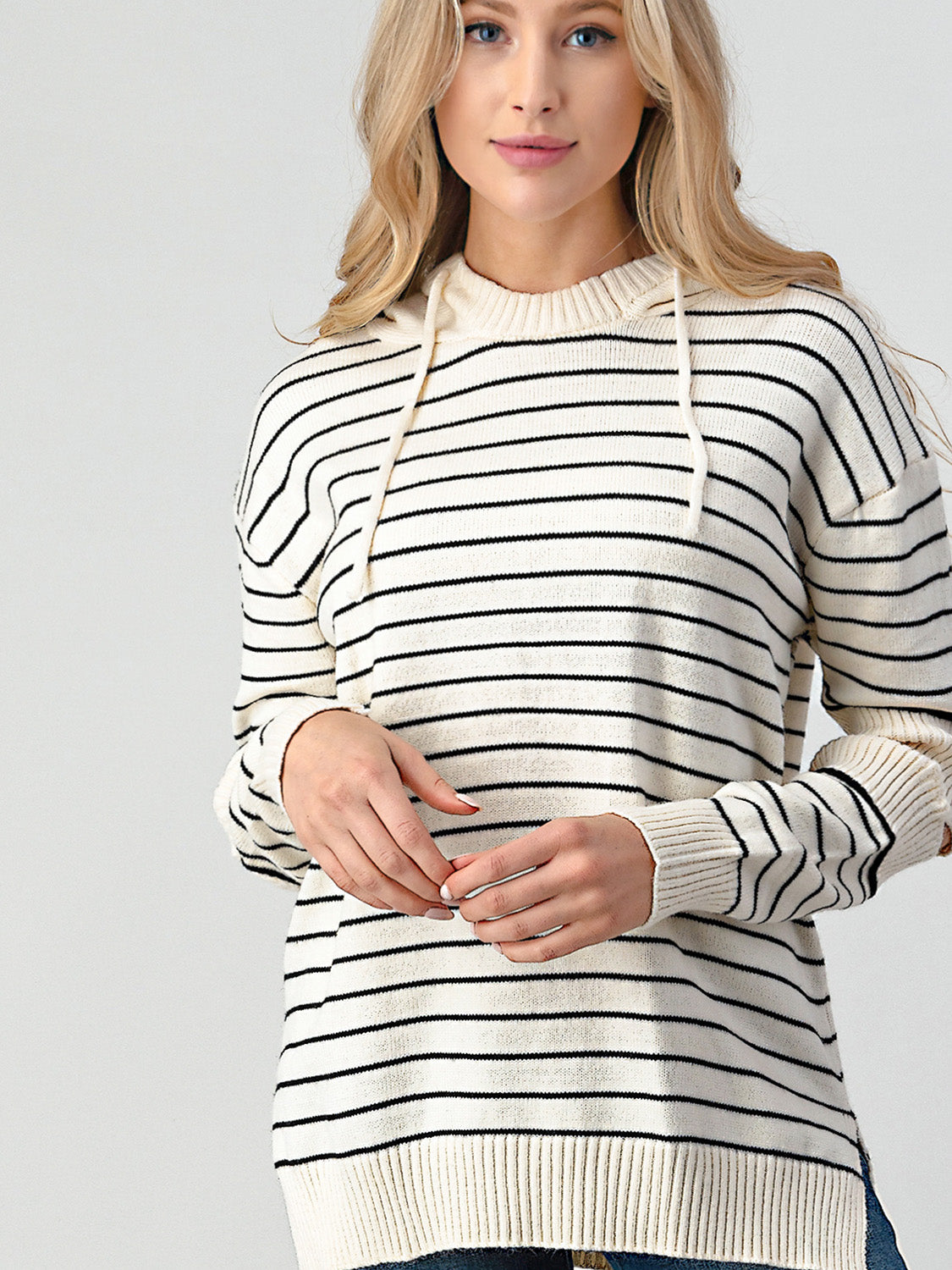 Shiny Striped Cutout Slit Sweater