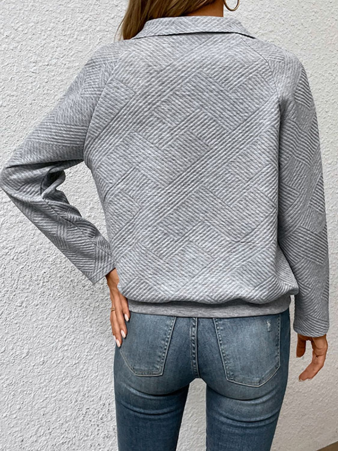 Perfee Half Buttoned Collared Neck Sweatshirt with Pocket