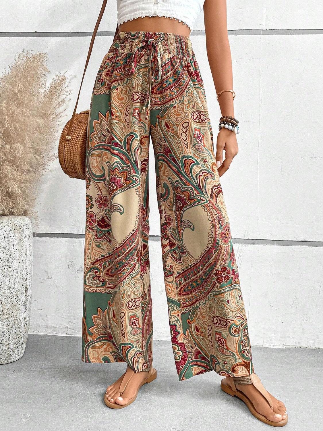 Printed Wide Leg Pants Camel