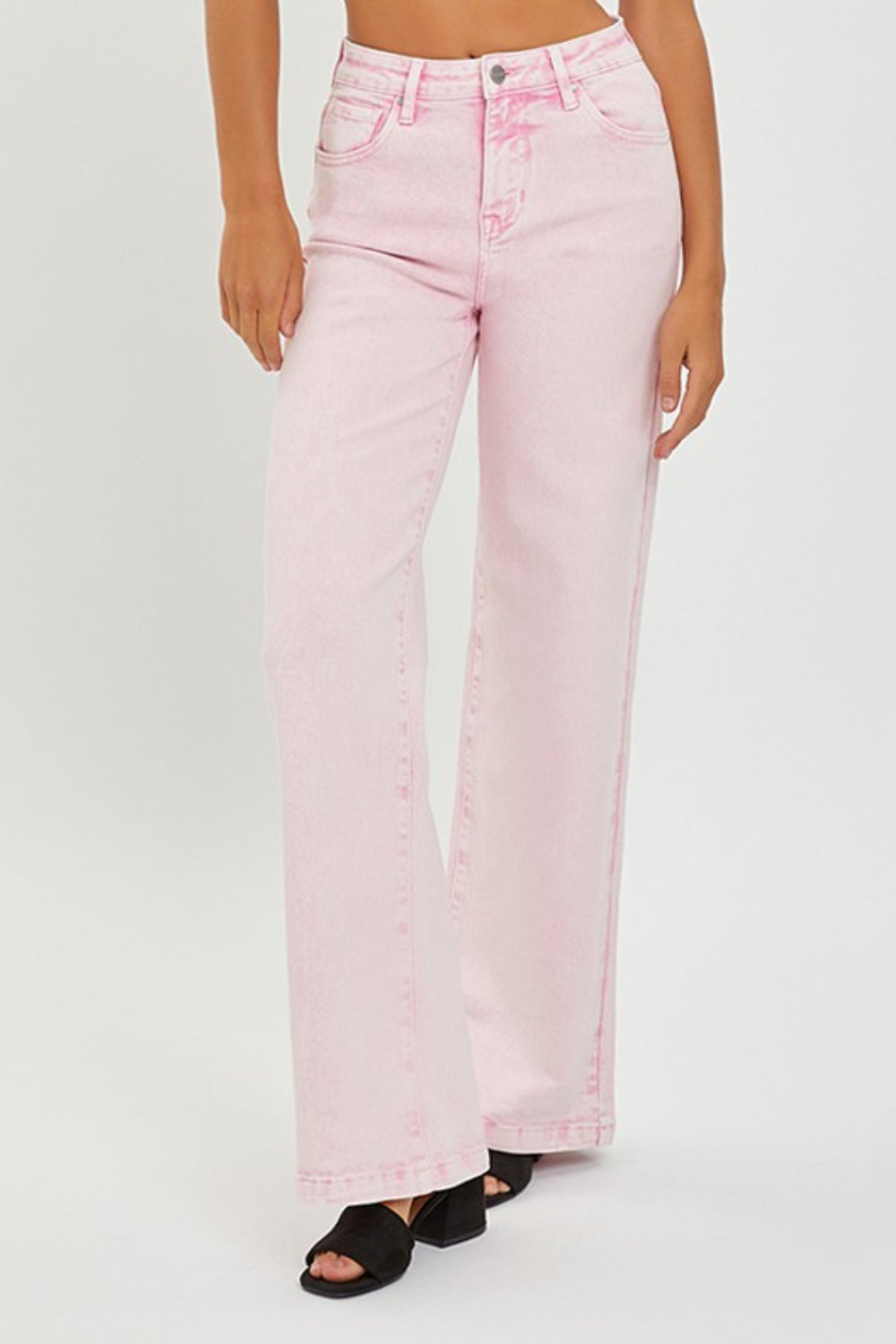 RISEN Full Size High Rise Tummy Control Wide Leg Jeans Acid Pink