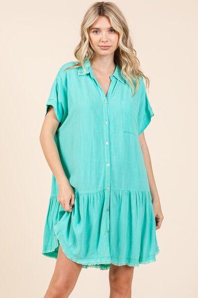 Mittoshop Linen Blend Button Down Shirt Mini Dress