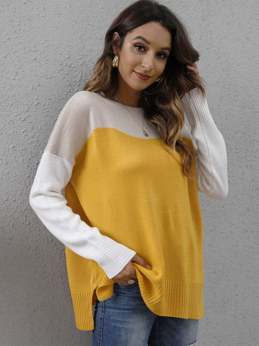 Color Block Round Neck Sweater