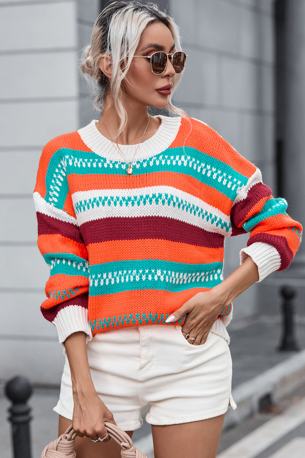 Striped Round Neck Long Sleeve Sweater