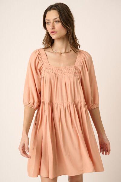 Mittoshop Pintuck Detail Tie Back Mini Dress Apricot