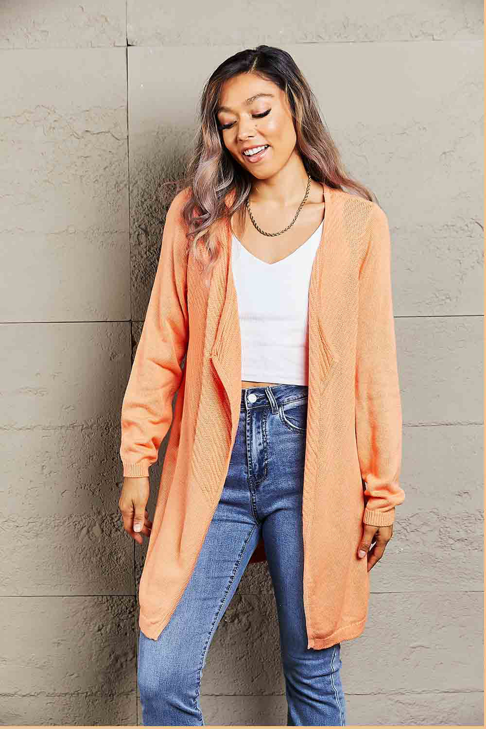 Ribbed Open Front Cardigan