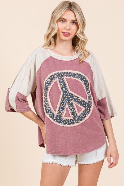 Mittoshop Peace Sign Patch Mineral Washed T-Shirt