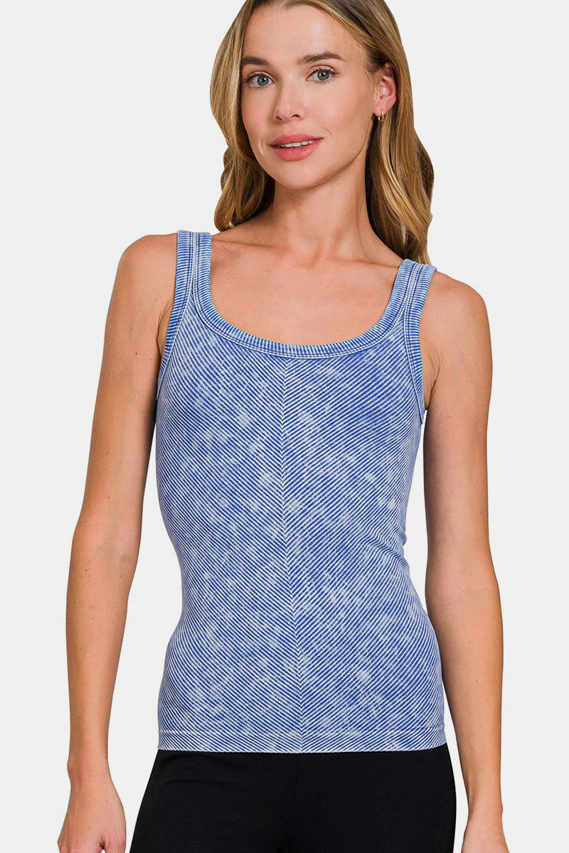 Zenana Ribbed Scoop Neck Tank Light Indigo