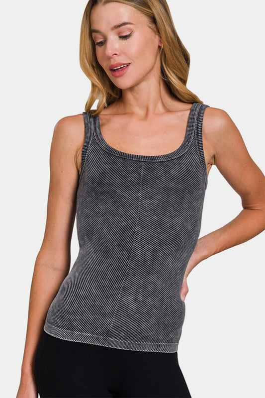 Zenana Ribbed Scoop Neck Tank Black