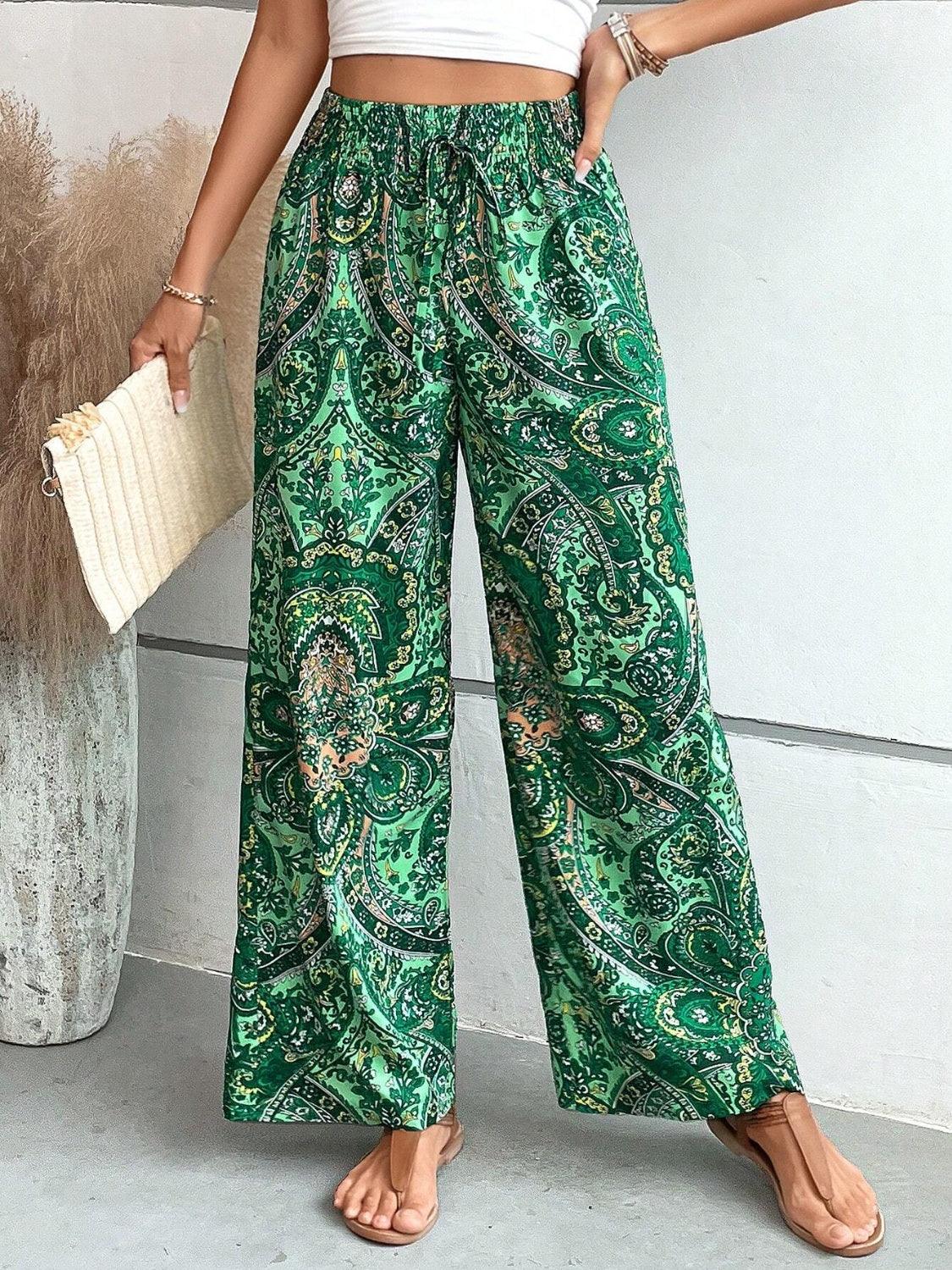 Printed Wide Leg Pants Green