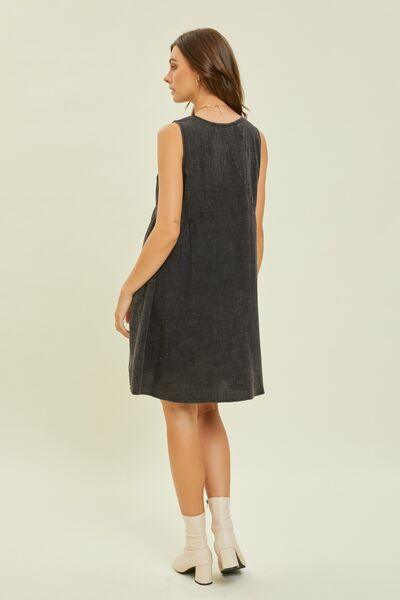 HEYSON Full Size Texture V-Neck Sleeveless Flare Mini Dress