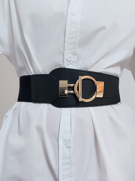 PU Elastic Wide Belt with Alloy Buckle