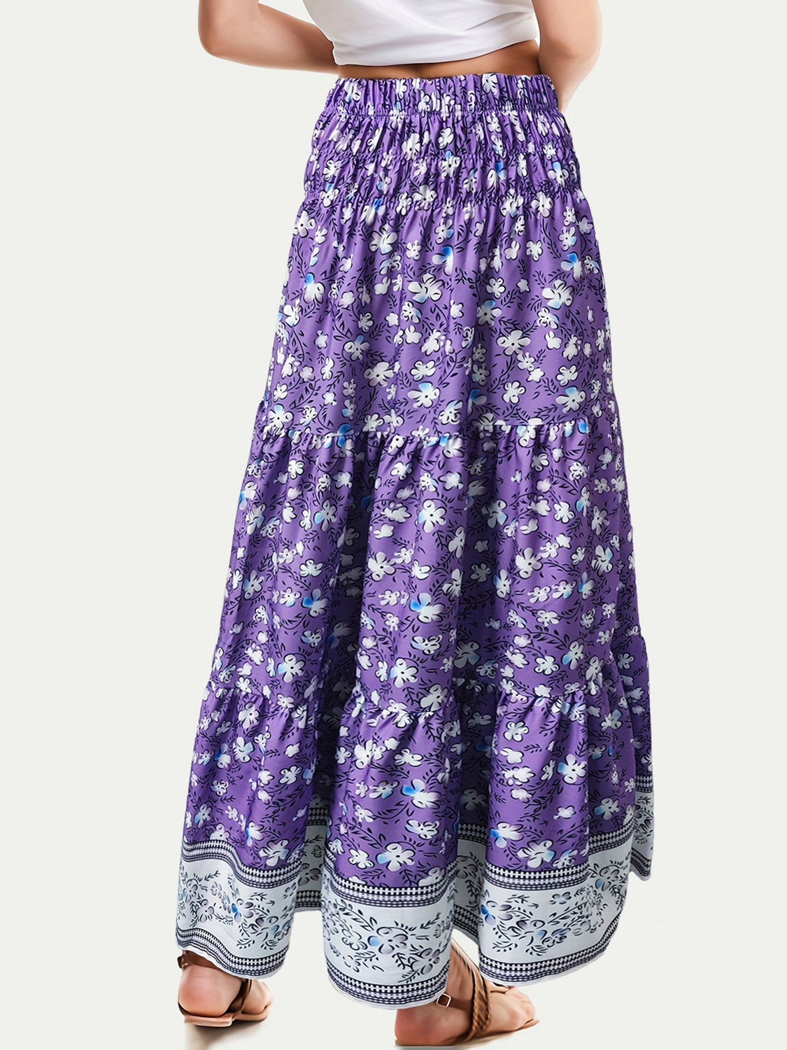 Full Size Tiered Printed Elastic Waist Skirt