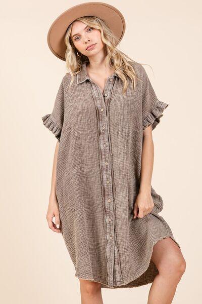 Mittoshop Mineral Wash Cotton Gauze Mini Shirt Dress