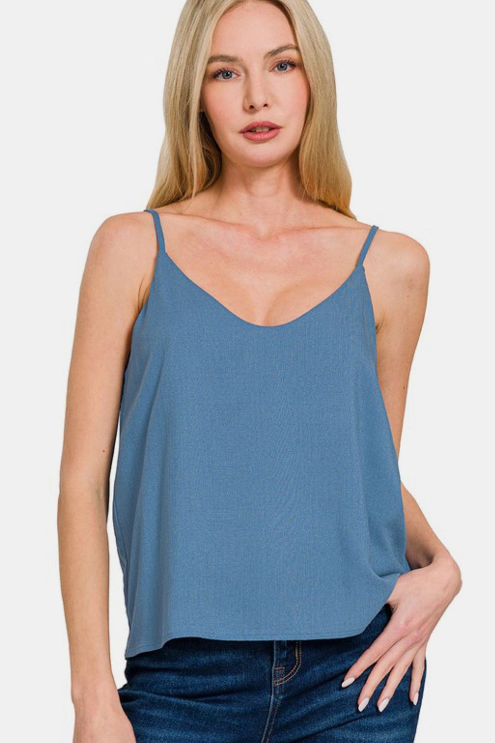 Zenana Two Layered Spaghetti Strap Cami Dusty Blue