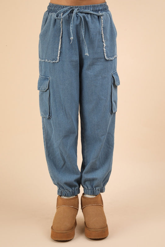 VERY J Washed Drawstring Jogger Cargo Jeans