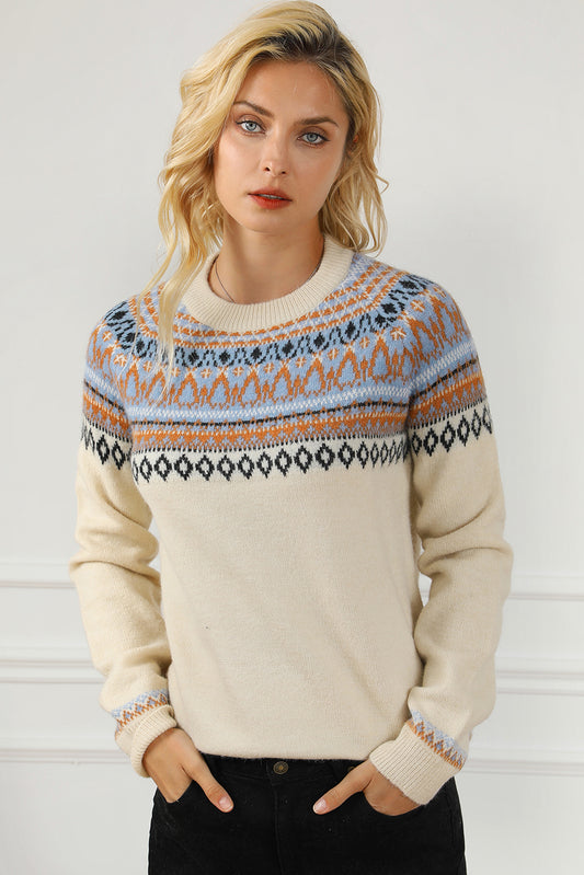 Geometric Round Neck Long Sleeve Sweater