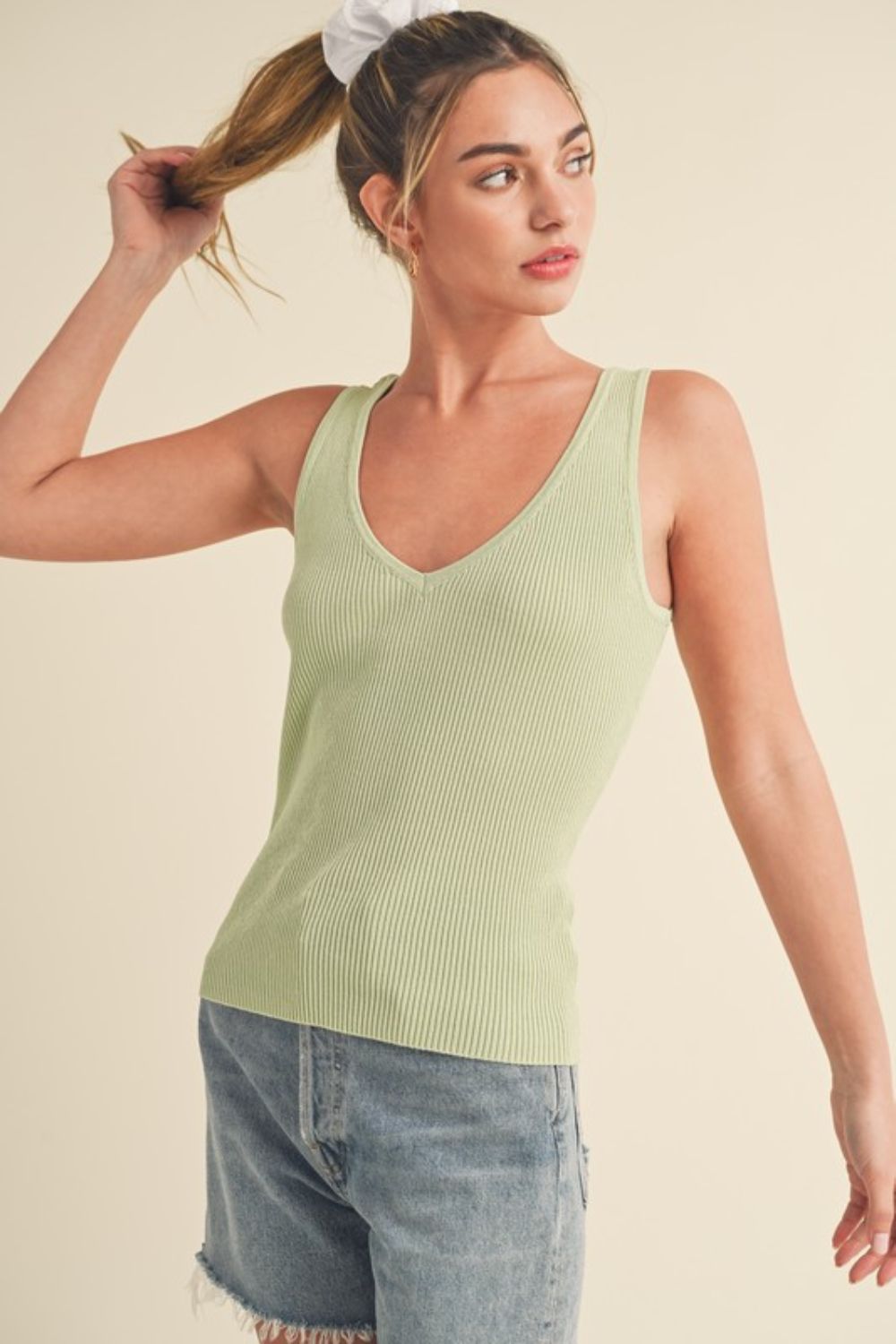 Aemi + Co Ribbed Wide Strap Knit Tank Sage