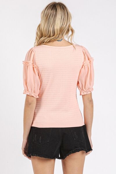 Mittoshop Frill Round Neck Half Sleeve Blouse