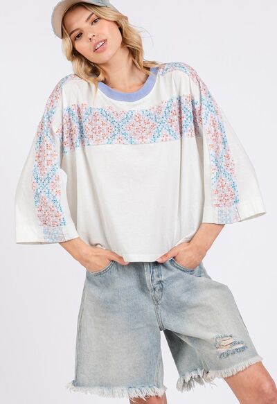 SAGE+FIG Patchwork Breeze Contrast Oversized T-Shirt