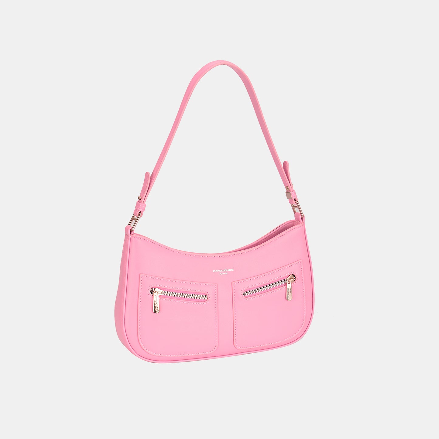 David Jones Front Double Zip Design PU Leather Shoulder Bag Pink