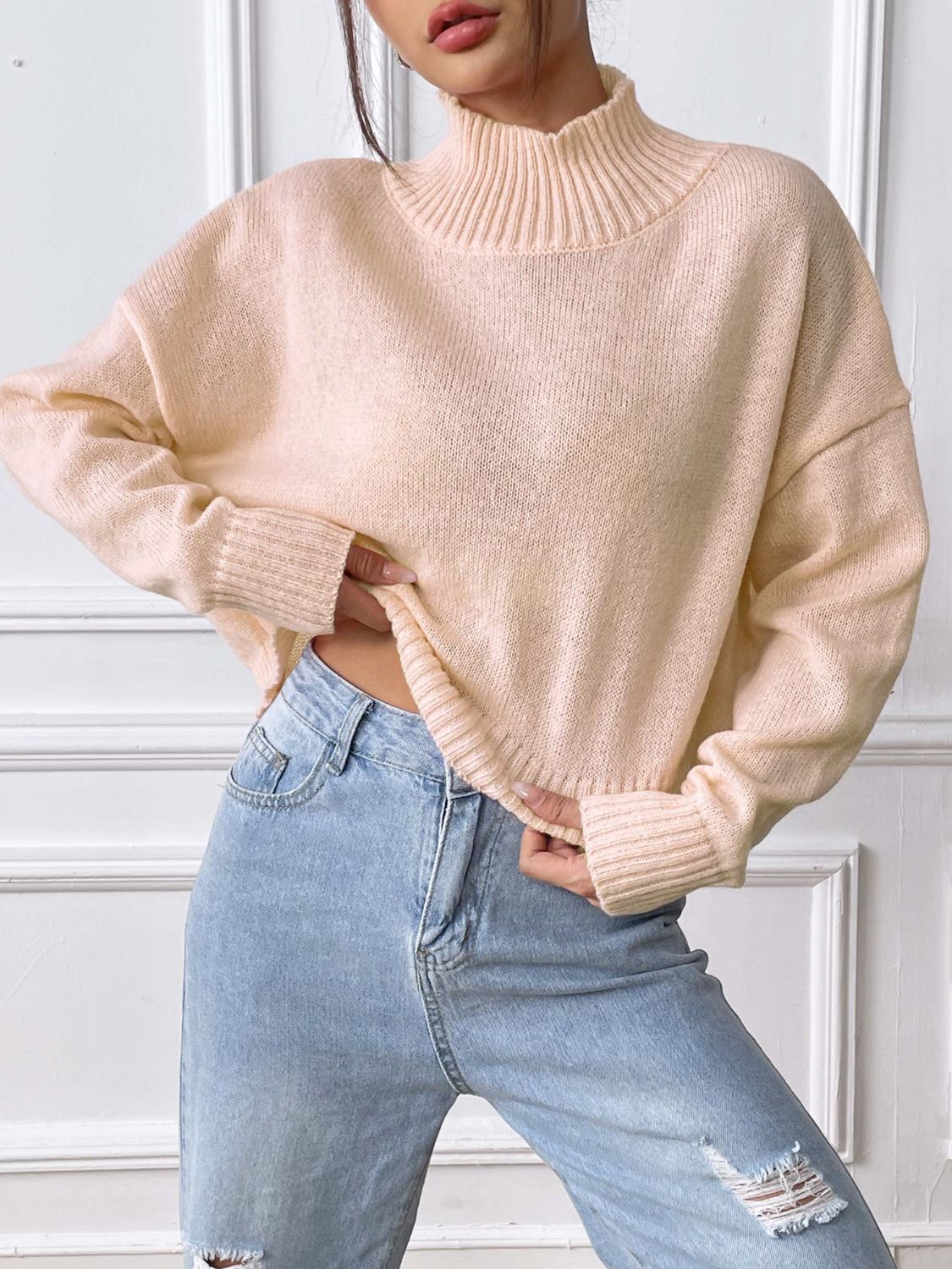 Turtleneck Long Sleeve Sweater Apricot