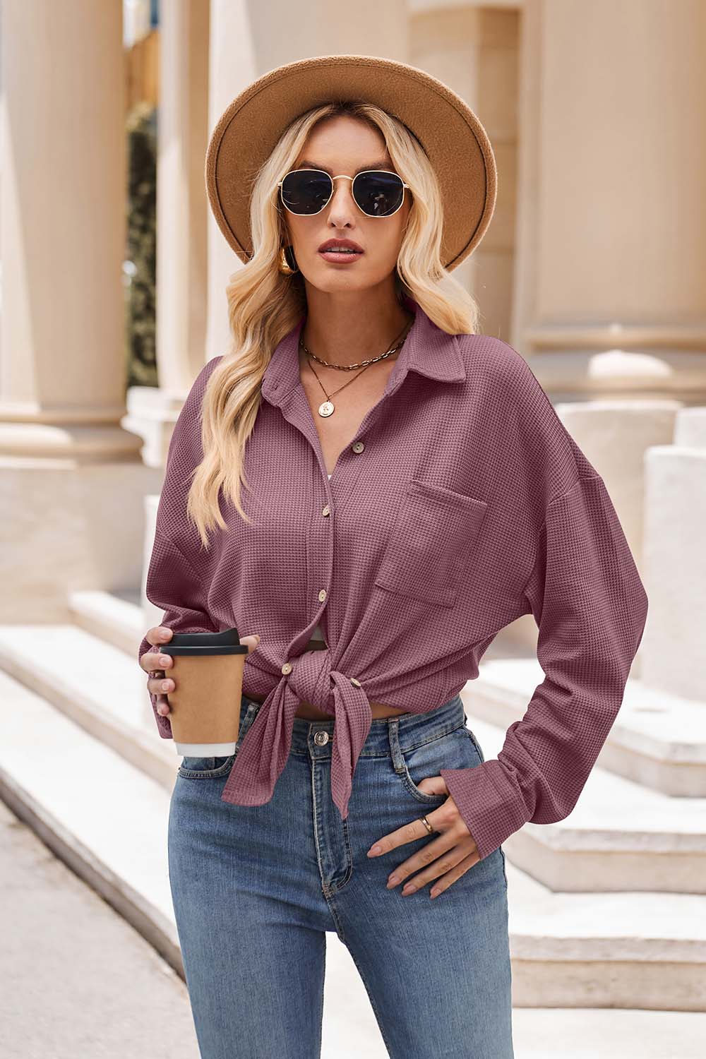 Mandy Collared Neck Dropped Shoulder Shirt