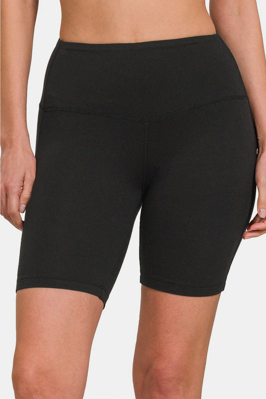 Zenana High Waist Active Shorts Black